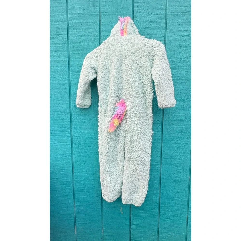 Kids llama‎ Unicorn Costume Jumpsuit Hooded Fuzzy Purple Pink Rainbow Tail